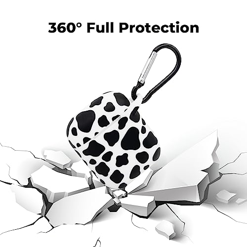 Mouzor Cute Airpods Case, Cow Print Airpods 2 Case, Cow Pattern Funny Cartoon Animals Soft Silicone Shockproof Charging Case Cover with Carabiner for Airpods 1st Generation, Airpods 2nd Generation