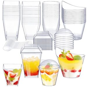 weewooday 200 pcs clear plastic dessert cups with lids and spoons parfait cups with lids dessert cups with lids disposable dessert containers for ice cream appetizer pudding, 2 oz, 3.3 oz, 5 oz, 7oz