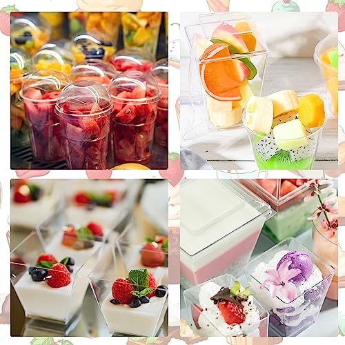 Weewooday 200 Pcs Clear Plastic Dessert Cups with Lids and Spoons Parfait Cups with Lids Dessert Cups with Lids Disposable Dessert Containers for Ice Cream Appetizer Pudding, 2 oz, 3.3 oz, 5 oz, 7oz