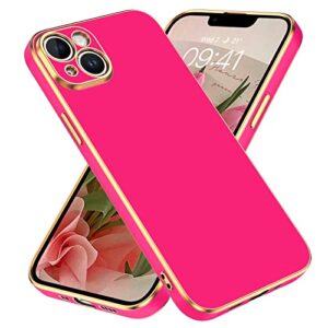 bentoben compatible with iphone 13 mini case, slim luxury electroplated bumper women men girl protective soft case cover with strap for iphone 13 mini 5.4 inch,hot pink/gold