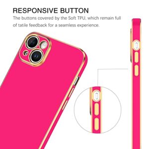 BENTOBEN Compatible with iPhone 13 Mini Case, Slim Luxury Electroplated Bumper Women Men Girl Protective Soft Case Cover with Strap for iPhone 13 Mini 5.4 inch,Hot Pink/Gold