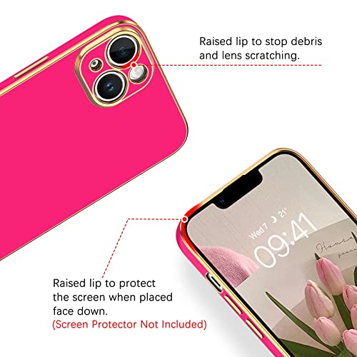 BENTOBEN Compatible with iPhone 13 Mini Case, Slim Luxury Electroplated Bumper Women Men Girl Protective Soft Case Cover with Strap for iPhone 13 Mini 5.4 inch,Hot Pink/Gold