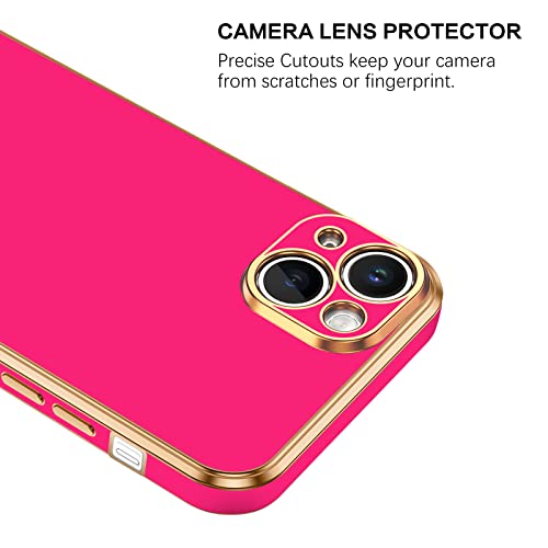 BENTOBEN Compatible with iPhone 13 Mini Case, Slim Luxury Electroplated Bumper Women Men Girl Protective Soft Case Cover with Strap for iPhone 13 Mini 5.4 inch,Hot Pink/Gold