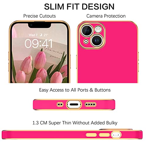 BENTOBEN Compatible with iPhone 13 Mini Case, Slim Luxury Electroplated Bumper Women Men Girl Protective Soft Case Cover with Strap for iPhone 13 Mini 5.4 inch,Hot Pink/Gold
