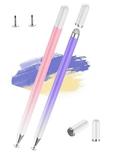 stylus pens for touch screens(2pcs), luntak high precision magnetic disc universal stylus pen for ipad, 2 in 1 ipad pencil compatible with iphone/ipad/android and most touch screen(pink/purple)