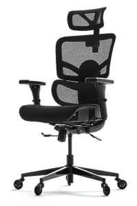 wellnewlife prestige ergonomic office chair with full body adjustability for 5ft 4in to 6ft 6in. adjustable height, head, arms, seat depth, backrest, recline. swivel mesh office chair, blade (black)