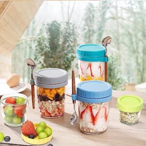 TTrpuon Overnight oats containers with lids glass and spoon,glass jars with lids, cereal cups to go, Breakfast On the Go Cups, Cups Set of 5