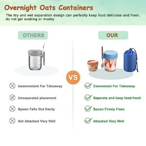 TTrpuon Overnight oats containers with lids glass and spoon,glass jars with lids, cereal cups to go, Breakfast On the Go Cups, Cups Set of 5