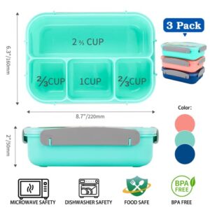 Qipecedm 3 Pack Bento Box Lunch Box Adults And Big Kids, Bento Box Adult Lunch Box with Cutlery, 1300ML 4 Compartment Lunch Box Containers, Leak Proof, Microwave/Dishwasher/Freezer Safe