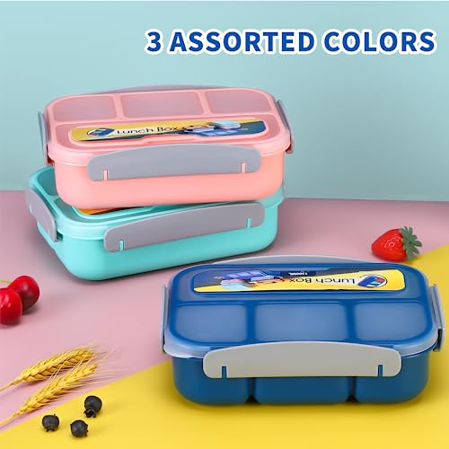 Qipecedm 3 Pack Bento Box Lunch Box Adults And Big Kids, Bento Box Adult Lunch Box with Cutlery, 1300ML 4 Compartment Lunch Box Containers, Leak Proof, Microwave/Dishwasher/Freezer Safe