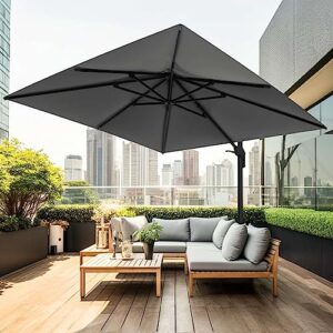 wikiwiki 11x11 ft cantilever patio umbrella outdoor large offset square umbrella w/ 36 month fade resistance recycled fabric, 6-level 360°rotation aluminum pole for deck pool, grey