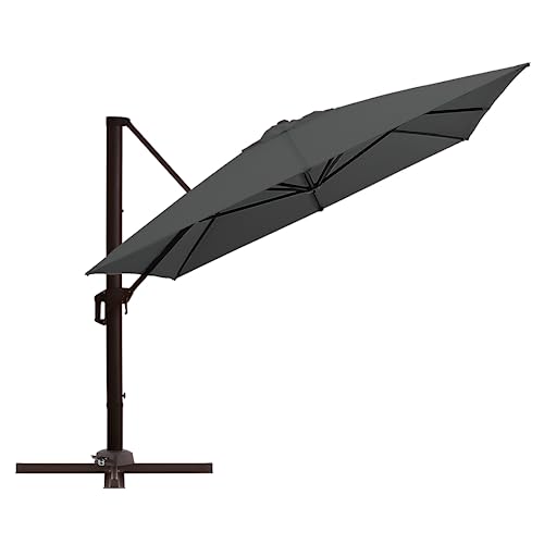 wikiwiki 11x11 FT Cantilever Patio Umbrella Outdoor Large Offset Square Umbrella w/ 36 Month Fade Resistance Recycled Fabric, 6-Level 360°Rotation Aluminum Pole for Deck Pool, Grey