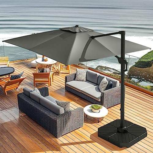 wikiwiki 11x11 FT Cantilever Patio Umbrella Outdoor Large Offset Square Umbrella w/ 36 Month Fade Resistance Recycled Fabric, 6-Level 360°Rotation Aluminum Pole for Deck Pool, Grey