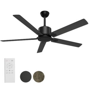 beclog ceiling fan with remote control, ceiling fans 52" outdoor/indoor with 6 speeds reversible dc motor ceiling fans no lights modern for kitchen, bedroom, living room, farmhouse, patios (52" black)