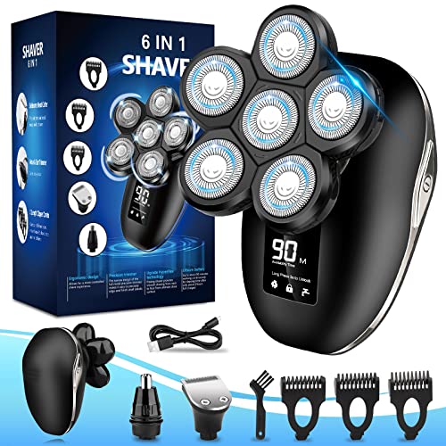 Head Shaver for Bald Men,6-in-1 Electric Shaver for Bald Head 6D Wet/Dry Waterproof Mens Electric Razor Skull Head Shavers Mens Grooming Kit Cordless Rechargeable Face Head Shaving (Updated)