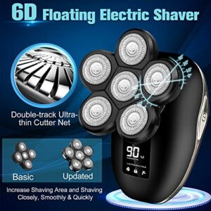 Head Shaver for Bald Men,6-in-1 Electric Shaver for Bald Head 6D Wet/Dry Waterproof Mens Electric Razor Skull Head Shavers Mens Grooming Kit Cordless Rechargeable Face Head Shaving (Updated)