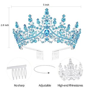 Velscrun Blue Crystal Birthday Queen Tiara Crown for Women Girls Birthday Queen Headband Sash Elegant Princess Crown with Combs Hair Accessories Happy Birthday Party Decorations Mom Birthday Gift