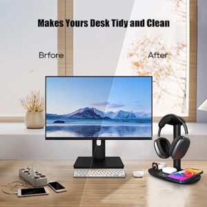 Headphone Stand with 15w Wireless Charger, 4 in 1 Qi Charging Station Headset Holder for iPhone 14/13/12/11/XS/XR/X AirPods Max/Pro/2/3 iWatch 8/7/6/5/4/3/2/1/SE