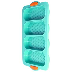 bread baking pan, insulated handle smooth surface easy demolding silicone baguette mould wearproof good flexibility for kitchen(green)