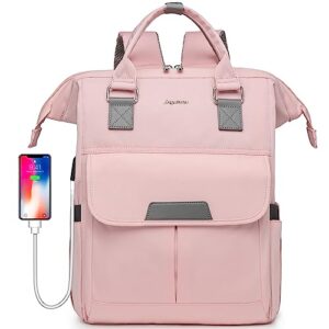 laptop backpack travel women bag- 15.6 inch computer backpack anti theft daypack casual school bag college backpack teacher nurse work book bags with usb charger for teens girls women students pink