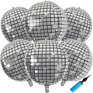 jerbor 60pcs disco ball balloons with pump,4d disco party decorations,love-shaped star-shaped balloons,silver disco mylar balloons for 70s 80s disco themed birthday new year's party decor supplies