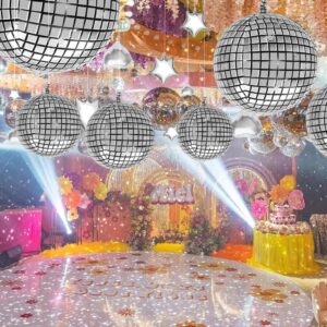 Jerbor 60PCS Disco Ball Balloons with Pump,4D Disco Party Decorations,Love-Shaped Star-Shaped Balloons,Silver Disco Mylar Balloons for 70s 80s Disco Themed Birthday New Year's Party Decor Supplies
