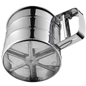 flour sifter, stainless steel sifter for baking, double layer fine mesh baking sifter, one hand press crank sifter for powdered sugar shaker duster, flour sieve sifter for baking cakes rondauno