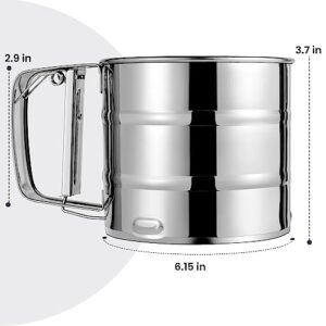 Flour Sifter, Stainless Steel Sifter for Baking, Double Layer Fine Mesh Baking Sifter, One Hand Press Crank Sifter for Powdered Sugar Shaker Duster, Flour Sieve Sifter for Baking Cakes Rondauno