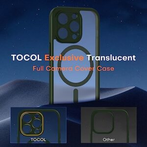 TOCOL 3 in 1 Magnetic for iPhone 14 Pro Case, Upgraded [Full Camera Protection] with 2 Screen Protector, Fit for MagSafe, [Military Grade Drop Tested] Translucent Matte Back Cover 6.1", Alpine Green