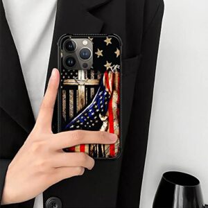 DAIZAG Case Compatible with iPhone 14 Pro Max, Wooden Cross Power American Flag Case for iPhone 14 Pro Max Cases for Man Woman, Protection Shockproof Anti-Scratches TPU Case Cover