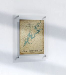 mg global unframed map poster of logan martin lake alabama usa | 11x17 12x18 16x24 24x36 vintage wall art | traveler retro print | hometown city antique gift for home office decor