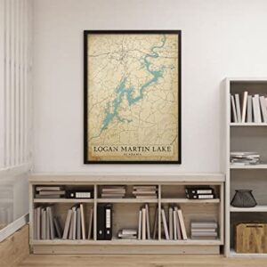 MG Global Unframed Map Poster of Logan Martin Lake Alabama USA | 11x17 12x18 16x24 24x36 Vintage Wall Art | Traveler Retro Print | Hometown City Antique Gift for Home Office Decor