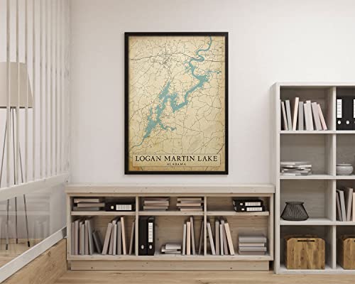 MG Global Unframed Map Poster of Logan Martin Lake Alabama USA | 11x17 12x18 16x24 24x36 Vintage Wall Art | Traveler Retro Print | Hometown City Antique Gift for Home Office Decor