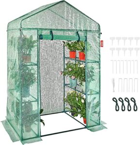 vevor walk-in green house, 55.5 x 29.3 x 80.7 inch, portable greenhouse with shelves, high strength pe cover with roll-up zipper door and steel frame, set up in minutes, for planting and storage