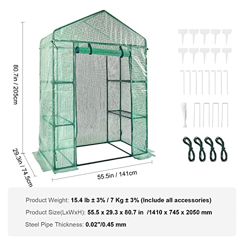 VEVOR Walk-in Green House, 55.5 x 29.3 x 80.7 inch, Portable Greenhouse with Shelves, High Strength PE Cover with Roll-up Zipper Door and Steel Frame, Set Up in Minutes, for Planting and Storage