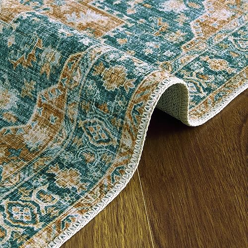 CAREMEE Area Rug 5x7 Vintage Medallion Distressed Carpet for Living Room Indoor Soft Bedroom Rug Low Pile Washable Rug Non-Slip Backing Floor Cover Foldable Thin Rug Home Floor Decor Green