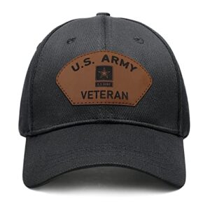 foakecb us army veteran hat with leather patch military insignia cap for men and women- black