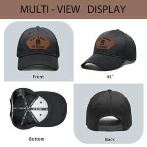 Foakecb US Army Veteran Hat with Leather Patch Military Insignia Cap for Men and Women- Black