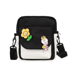 hiflyer girls crossbody purse cute crossbody bag, nylon little purses for girls purse wallets for girls (black)