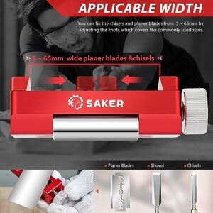 Saker Honing Guide with Whetstone - Red Off-Center Upgraded Honing Tool and Diamond Sharpening Stone Set Kit for Knife, Short Chisels and Planes, Fine/Coarse Plate, 400/1000/Grit, (X39819)