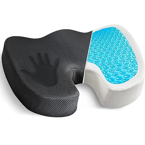 EcoNour Gel Seat Cushion for Pressure Relief | Office Chair Gel Cushion for Sciatica Pain Relief | Anti-Slip & Foam Coccyx Cushion for Tailbone & Lower Back Pain | Ergonomic Orthopedic Seat Cushions