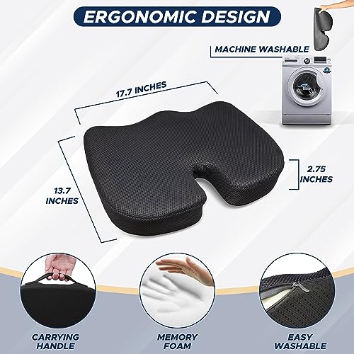 EcoNour Gel Seat Cushion for Pressure Relief | Office Chair Gel Cushion for Sciatica Pain Relief | Anti-Slip & Foam Coccyx Cushion for Tailbone & Lower Back Pain | Ergonomic Orthopedic Seat Cushions