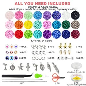 Redtwo 3400pcs 4mm Glass Seed Beads for Jewelry Bracelet Making Kit, Small Beads Friendship Bracelet Kit, Tiny Waist Beads Kit with Letter Beads and Elastic String, DIY Art Craft Girls Gifts (4mm)