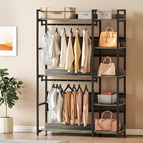 MAISONPEX 700LBS Capacity Garment Rack with Metal Shelves, Heavy Duty Clothing Rack Storage with 2 Hanging Rods, Free Standing Wardrobe Closet Organizer for Bedroom