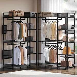 MAISONPEX 700LBS Capacity Garment Rack with Metal Shelves, Heavy Duty Clothing Rack Storage with 2 Hanging Rods, Free Standing Wardrobe Closet Organizer for Bedroom