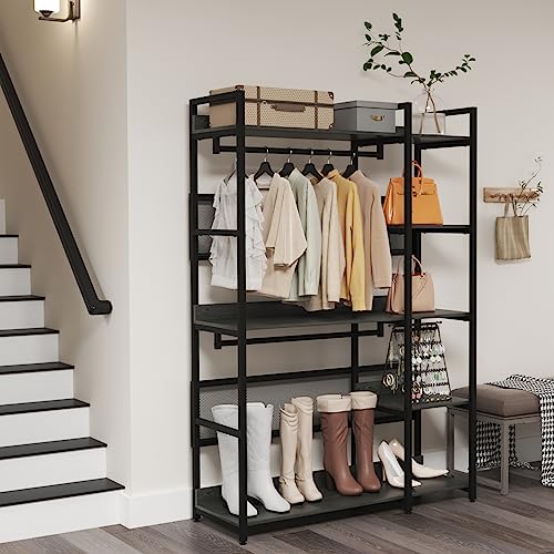 MAISONPEX 700LBS Capacity Garment Rack with Metal Shelves, Heavy Duty Clothing Rack Storage with 2 Hanging Rods, Free Standing Wardrobe Closet Organizer for Bedroom