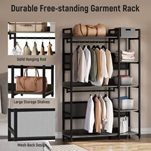 MAISONPEX 700LBS Capacity Garment Rack with Metal Shelves, Heavy Duty Clothing Rack Storage with 2 Hanging Rods, Free Standing Wardrobe Closet Organizer for Bedroom