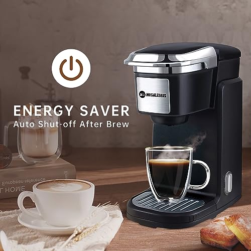 Megalesius Single Serve Coffee Maker, 2 In 1 Mini Coffee Maker For Single Cup Pods & Ground Coffee, 10 Oz Brew Sizes, One Cup Coffee Maker With One-Button Control, Rapid Brew