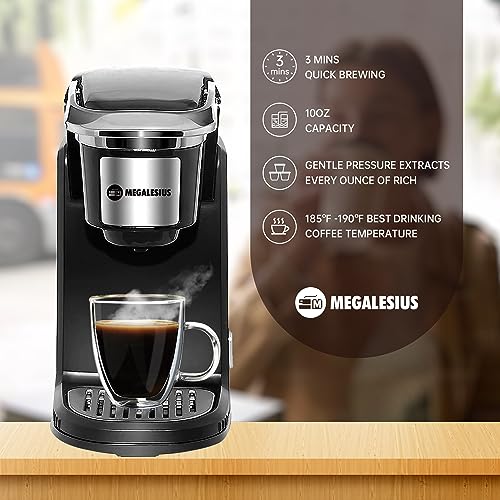 Megalesius Single Serve Coffee Maker, 2 In 1 Mini Coffee Maker For Single Cup Pods & Ground Coffee, 10 Oz Brew Sizes, One Cup Coffee Maker With One-Button Control, Rapid Brew