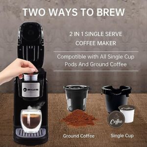 Megalesius Single Serve Coffee Maker, 2 In 1 Mini Coffee Maker For Single Cup Pods & Ground Coffee, 10 Oz Brew Sizes, One Cup Coffee Maker With One-Button Control, Rapid Brew